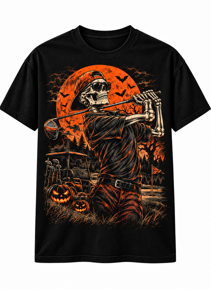Skeleton Golfer Halloween T-Shirt – Spooky Vintage Golf Tee