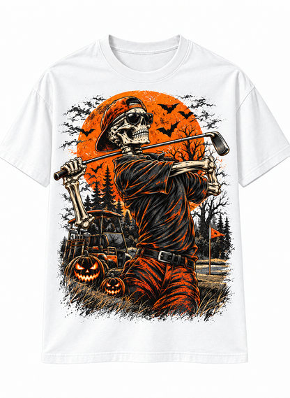Skeleton Golfer Halloween T-Shirt – Spooky Vintage Golf Tee